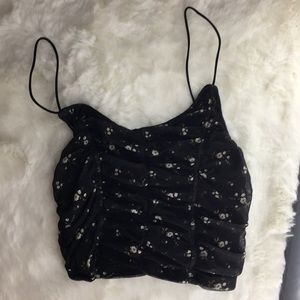 Scrunched Floral Black Crop Top from Garage.